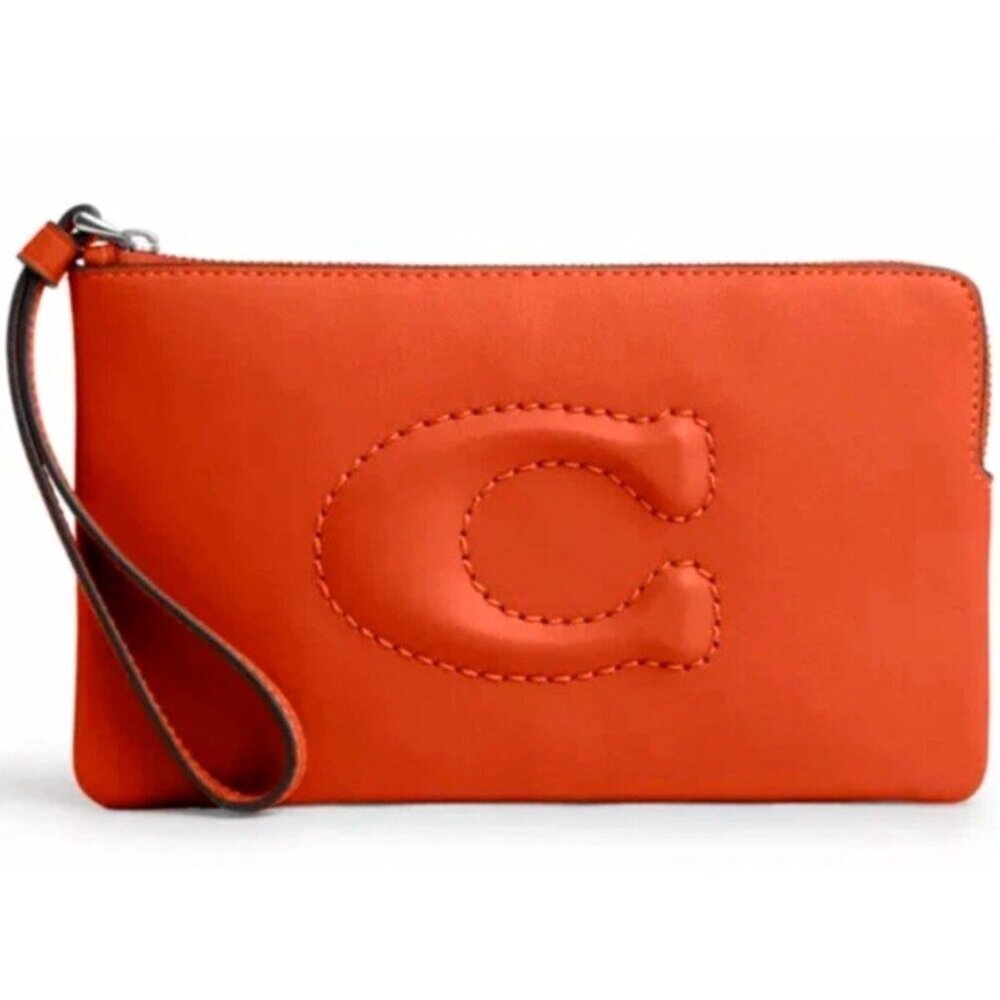 New Coach CR392 Large Corner zip wristlet Dark Orange